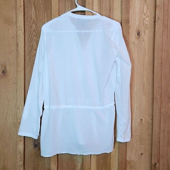 Calvin Klein Long Sleeve Sheer V-neck Tunic Oversized Blouse, Small, White - Picture 3 of 9